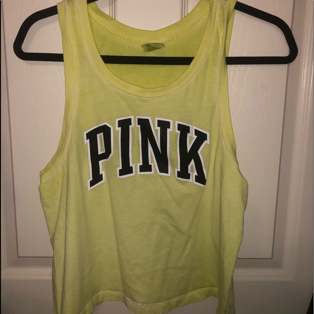 VS PINK yellow muscle tee with logo size S